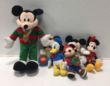 (4) Mickey Stuffed Animals, (1) Minnie Mouse, (1) Donald Duck