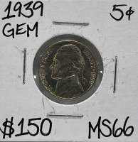 (1) 1939 MS66 Gem Jefferson Nickel Carded