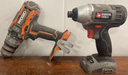 (1) Ridgid R8611503 1/2&rdquo; VSR Drill NO battery, (1) Porter Cable PC1800ID Drill