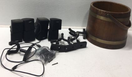 Bose Speakers With Brackets, Wooden Bucket