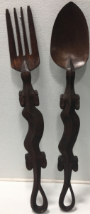Large Wood Decorative Fork And Spoon