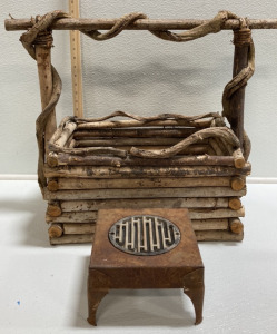 Wood Basket, Vintage Hot Plate