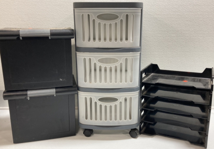 (2) Closed File Storage, Rolling 3-Drawer Storage, Desktop File Storage