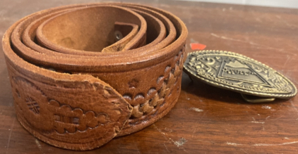 (1) 40&rdquo; Brown Belt Made of Leather, (1) Jackson Hole Belt Buckle