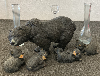 Bear Statue With Cubs, Decorative Glass Bottles