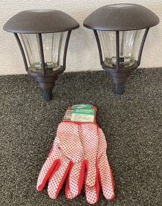 (2) Lawn Lamps And New Yardwork Gloves