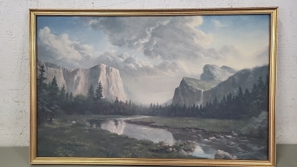 United States Commemorative Fine Art Gallery Stream and Mountain Range Painting