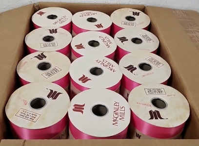 Box of (24) Rolls of McGinley Mills Magenta Ribbon
