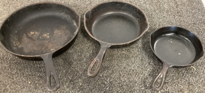 (3) Cast Iron Pans