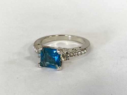 Size 10 Princess Cut Aquamarine Ring