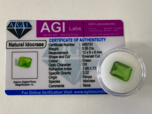 5.93 Ct Certified Natural Green Idocrase Emerald Cut Gemstone