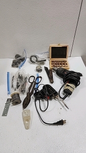 Soldering Iron, Drill, Various Drill Bits, Polishing Brushes, and Various Woodworking Supplies