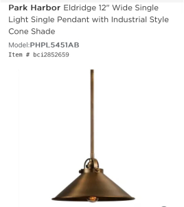 (3) Park Harbor Eldridge 12" Wide Single Light Single Pendant with Industrial Style Cone Shade