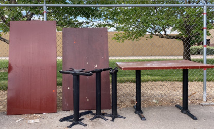 (1) 48&rdquo;x30&rdquo;x31&rdquo; Brown Wooden Table With Stand, (1)60&rdquo;x31&rdquo; Wooden Table With Stand (1) 30&rdquo;x55&rdquo; Woden Table With Stand
