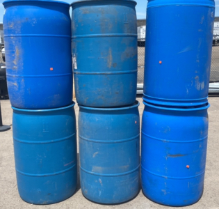 (6) Service Pro 55 Gal Blue Barrels