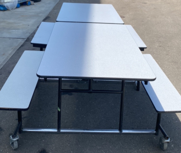 96&rdquo;x36&rdquo; White Bench Cafeteria Table 4 Benches 2-3 people per bench Sher-lok Brand Mobile Picnic Style Tables With Wheels Foldable
