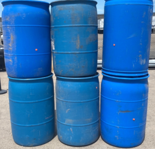 (6) Service Pro 55 Gal Blue Barrels