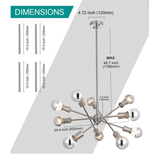 Wicllon* Modern Sputnik Chandelier (black)