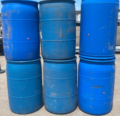 (6) Service Pro 55 Gal Blue Barrels