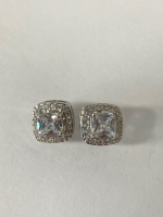 Brilliant Pair Of Princess Cut Sapphire Stud Earrings