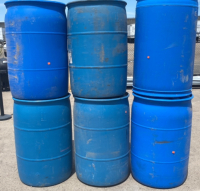 (6) Service Pro 55 Gal Blue Barrels