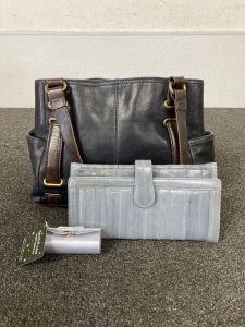 Tignanello Leather Purse, Eel Skin Wallet, And Lipstick Holder