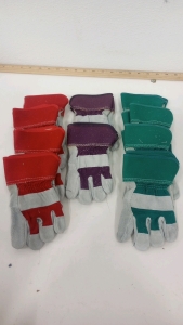 (10) Pairs Of Colored Kids Size Leather Work Gloves