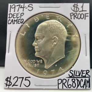 1974-S PR68DCAM Deep Cameo Silver Ike Dollar