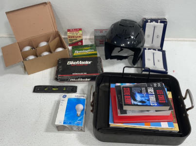 Motorcycle Helmet, Motorcycle/ATV Tube, (3) Boxes Of Ammunition, Light Bulbs, Fridge Water Filters, And More!