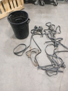 (4) Leather Horse Harness/ Lead Ropes (1) Rubbermaid Trash Can