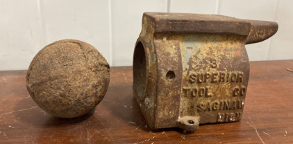 (1) Small Vintage Wrecking Ball, (1) Vintage Anvil