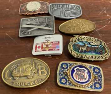(1) Releigh Lights Semi Truck Belt Buckle, (1) Wyoming What America Was Belt Buckle, and more belt buckles