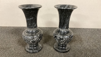 13&rdquo; Etched Marble Vases