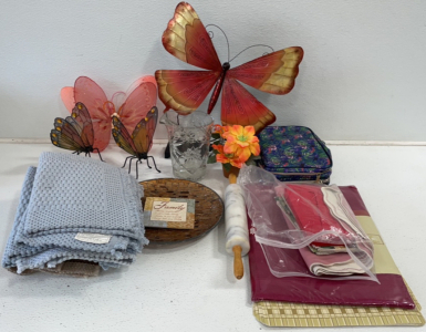 Butterfly Decor, Stone Dough Roller, Colorful Bag, And Various Placemats