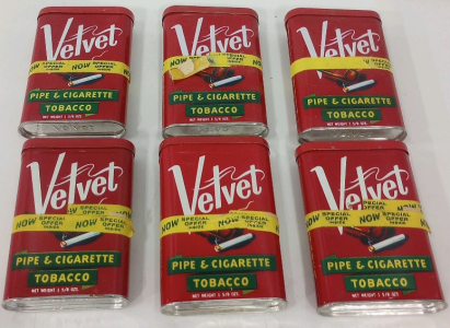 (6) Vintage Velvet Pipe & Cigarette Tobacco Tins