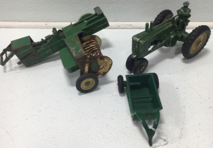 (3) Green Vintage Tractor Toys