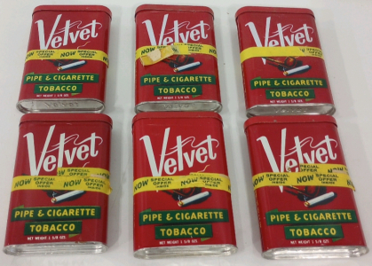 (6) Vintage Velvet Pipe & Cigarette Tobacco Tins