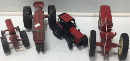 (4) Red Vintage Tractor Toys