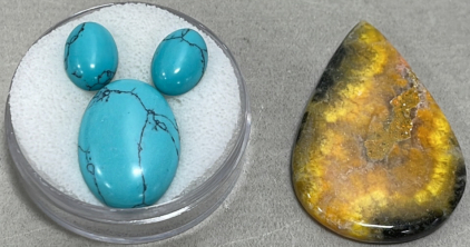 (1) 57.70ct Bumble Bee Jasper Gemstone Teardrop Cabochon, (Set Of 3) 26.30ct Turquoise Gemstone Cabochons
