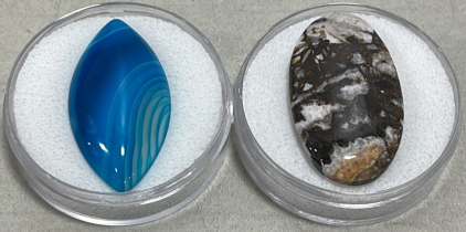 (1) 33.60ct Blue Striped Agate Gemstone Cabochon, (1) 38.70ct African Wild Horse Jasper Gemstone Cabochon