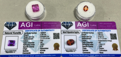 (1) 8.35ct Natural Kunzite Emerald Cut And Faceted, (1) 2.60ct Natural Padparadscha Oval Cut And Polished W/ COA