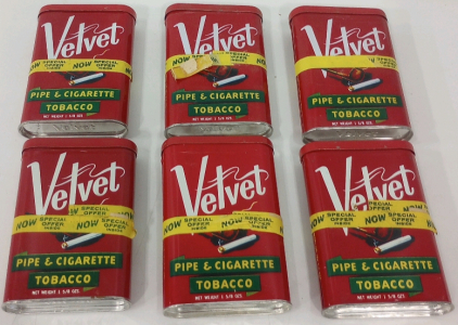 (6) Vintage Velvet Pipe & Cigarette Tobacco Tins