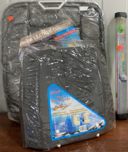(1) Ecla Pillow and Waiste Supporter, (1) Genuine Leather Cushion, (1) Roller Sun Shade