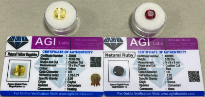 (1) 5.20ct Natural Ruby Cushion Cut And Faceted, (1) 12.55ct Natural Yellow Sapphire Cushion Cut And Faceted W/ COA