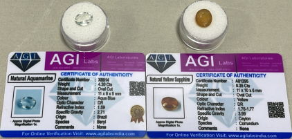 (1) 4.30ct Natural Aquamarine Oval Cut And Faceted, (1) 8.35ct Natural Yellow Sapphire Oval Cut And Faceted W/ COA