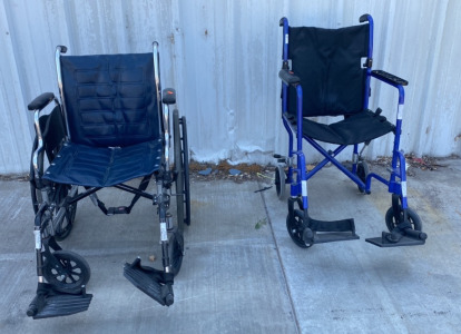 (1) Invacare Tracer EX2 Navy Blue WheelChair, (1) Blue and Black Dmi-Industries 18&rdquo; Wheelchair
