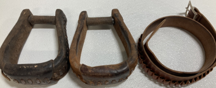 (2) Horse Stirrups, (1) Ammunition Belt