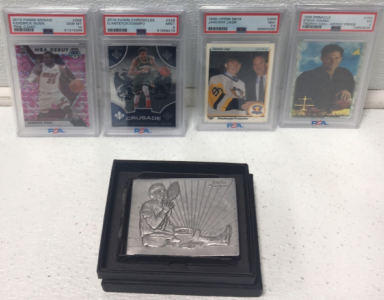 (4) PSA Graded Sports Cards, Pinnacle Pewter Football Card With Case
