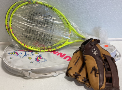 (2) Youth Tennis Rackets, Adult Baseball Glove