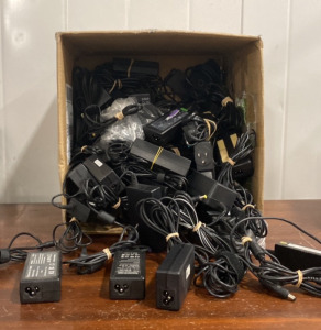 (1) Box of Various Laptop and Other Power Electronics Power Adapters and Chargers